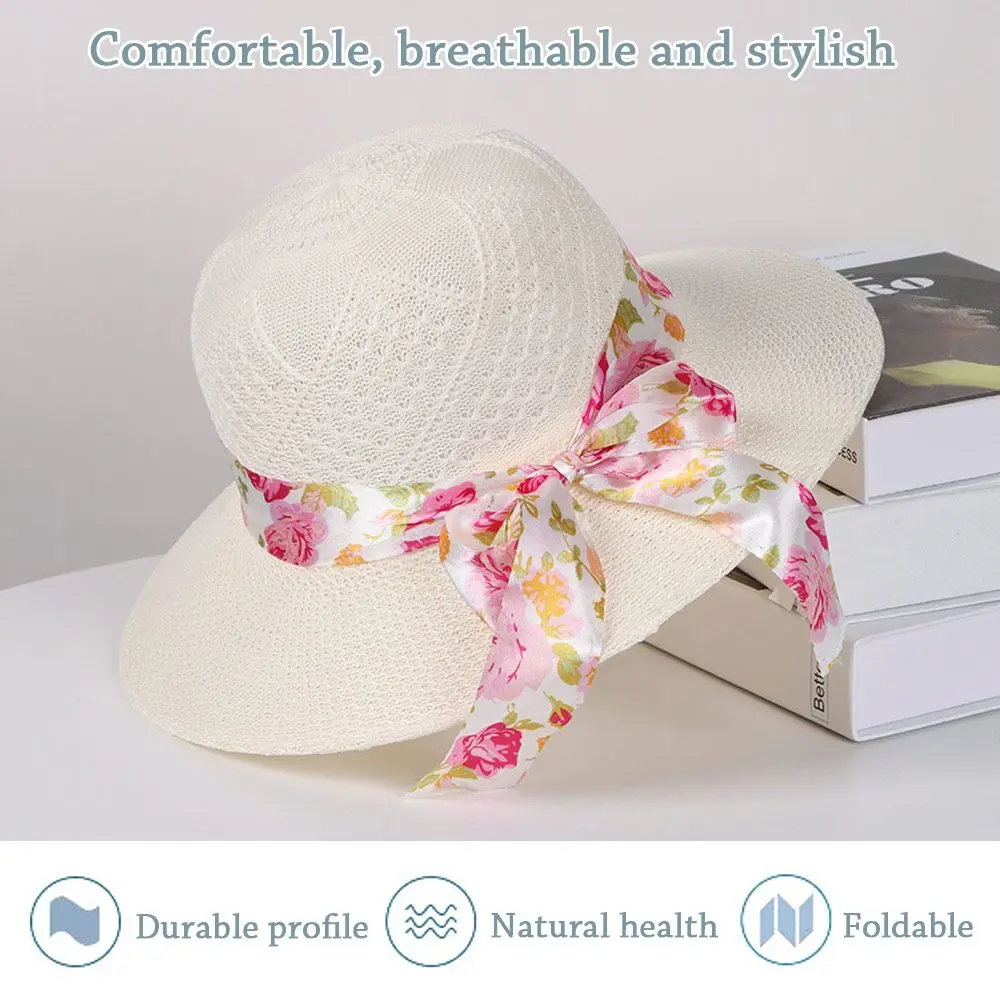Summer Foldable Portable Wide Brim Straw Hat Sun Visor Cap Beach Hat UV Protection