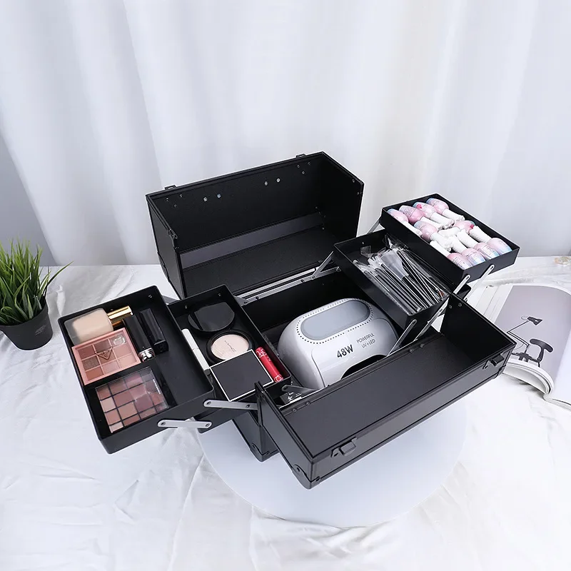 Large Capacity Portable Makeup Case Professional Cosmetic Train Case for Microblading Nails Eyelashes Beauty Pedicure Travel Sto