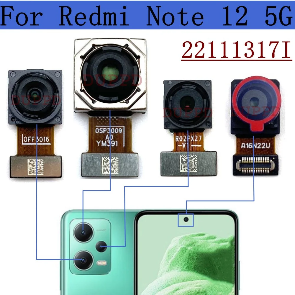 Wide Back Main Camera For Xiaomi Redmi Note 12 5G 22111317I Front Rear Camera Module Flex Cable Spare Parts