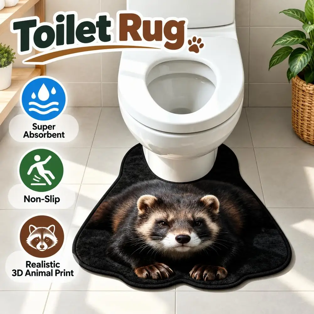 40×60CM Lifelike Animal Toilet Floor Mat Non-slip Diatomaceous Earth Toilet Rug Washable Water-absorbing U-Shaped Toilet Seat Ma