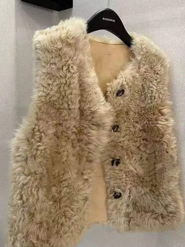 Faionable Lazy Sle Women's Jaet Young Sle Svel Lamb Fur Coat Loose Fit Warmth Daily Wear Chinese Brand EFL25