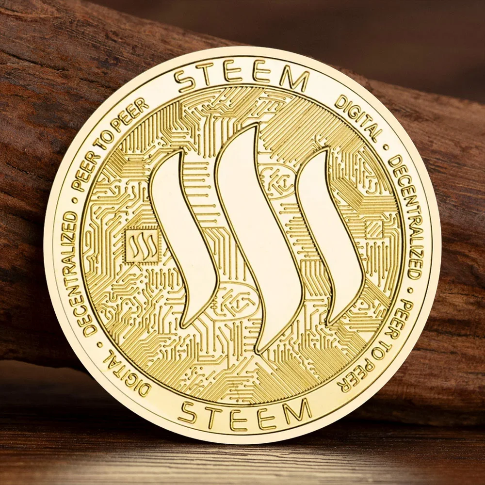 Steem Dollar Physical Crypto Golden Plated Souvenir Coin Steem Power Cryptocurrency Coin Commemorative Gift