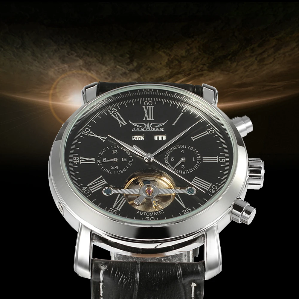

JARAGAR Элитные бренды Реплика Турбийон Деловые мужские часы Вечный календарь Автоматический механизм Механические часы Кожаные