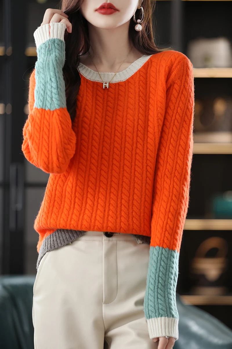 

Fashion 100% Merino Wool Autumn Winter Women Sweater O-Neck Pullover Cashmere Long Sleeves Basic Classic Solid Clothing Top