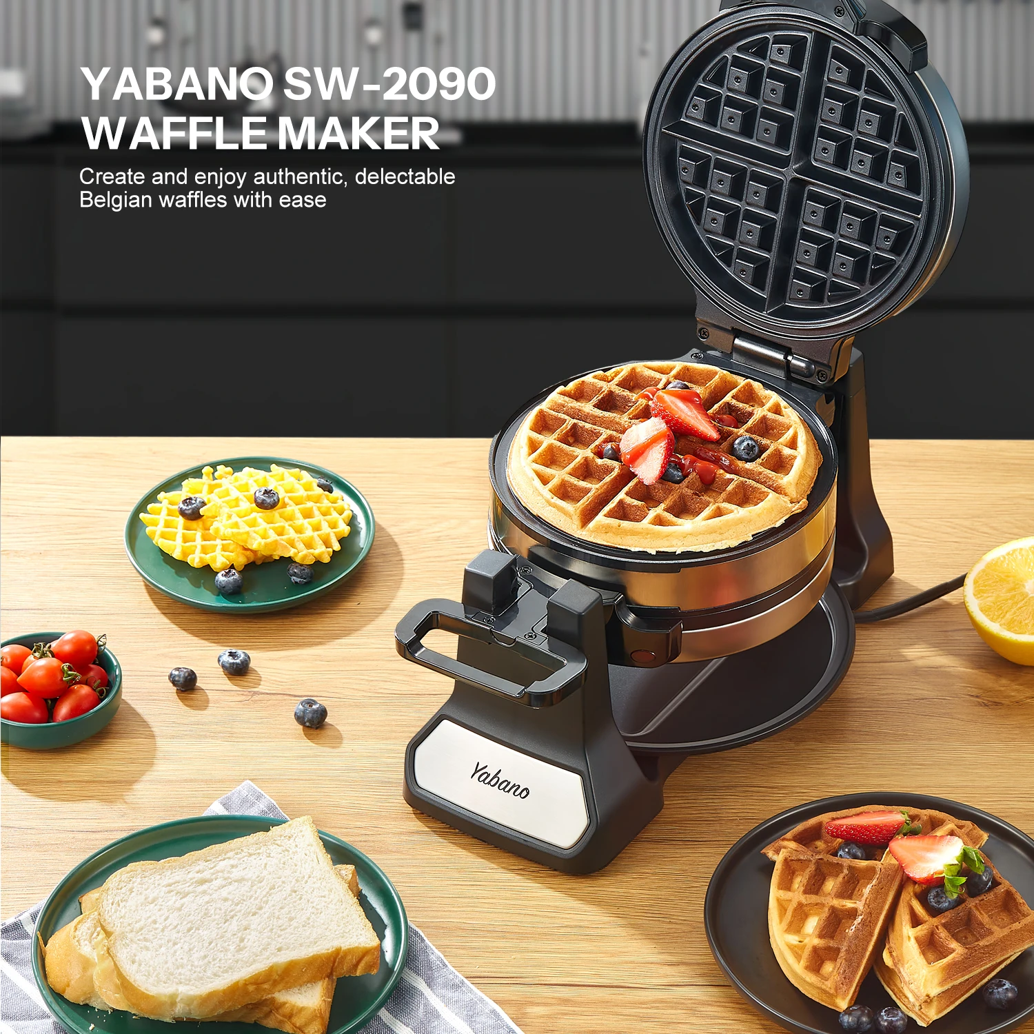 Belgian Waffle Maker, Classic Rotating Waffle Iron with Nonstick Plates, Removable Drip Tray and Cool Touch Handles, Double Flip