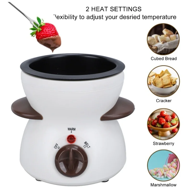 White Mini Electric Fondue Pot With 10 Dipping Forks Melting Chocolate Pot For Caramel Cheese