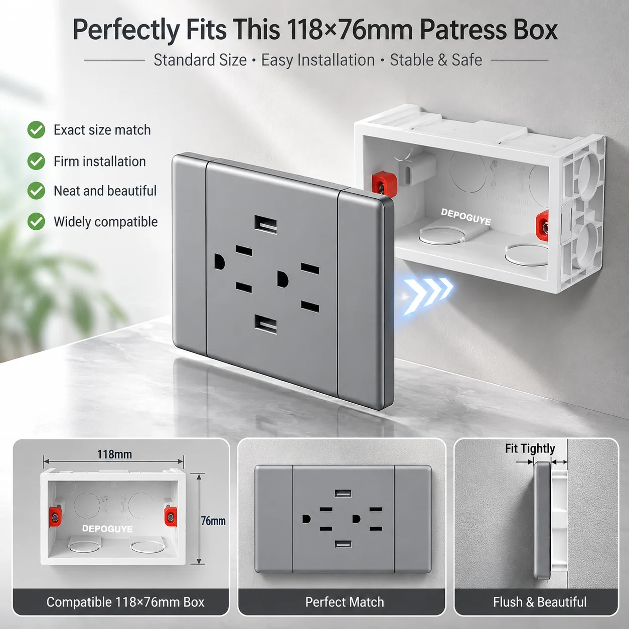 US Standard 15A Dual Wall Power Socket with USB Type-C Charging PC Panel Electrical Outlet Light Switch for USA Mexico - view 5