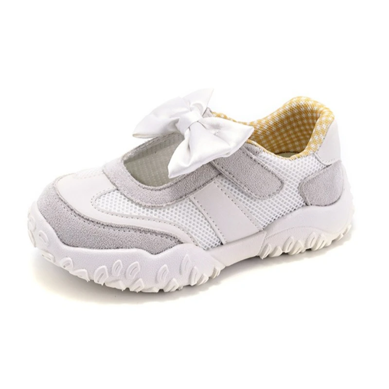 

Детские повседневные спортивные кроссовки для девочек с бантом, на липучке, с дышащим сетчатым верхом, мягкой подошвой, удобные для улицы