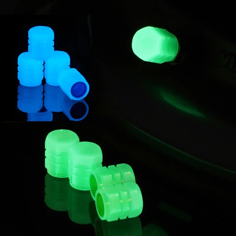 4pcs Luminous Air Valve Cap Car Motorcycle Bicycle Wheel Tire Air Valve Cap Luminous Door Core Cover Bicycle Accessories