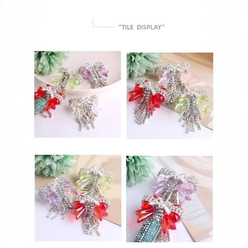 Luxuriöses DIY-Armband, 1 Stück, Schleifen-Strass-Perlen mit Kunstkristallen und Quaste für Bastelaktivitäten zu Hause – Detail 7