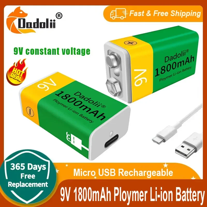 2024 9V 1800mAh li-ion Rechargeable battery Micro USB Batteries 9 v lithium for Multimeter Microphone Toy Remote Control KTV use