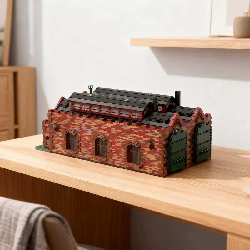 8921pcs MOC Two Bay Engine Shed Weathered Train Model Building Blocks Toy Gift Creative Display Collectible Desk Premium Adult