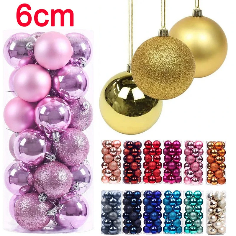 24 قطعة 6 سنتيمتر عيد الميلاد كرة زينة معلقة شجرة عيد الميلاد قلادة الحلي للمنزل ديكور حفلة السنة الجديدة لوازم حفلات عيد الميلاد