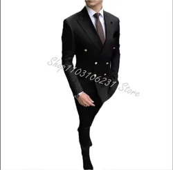 Klasik siyah erkek takım elbise Slim Fit resmi iş Blazer düğün damat smokin ziyafet 3 parça ceket yelek pantolon Masculino Masculino