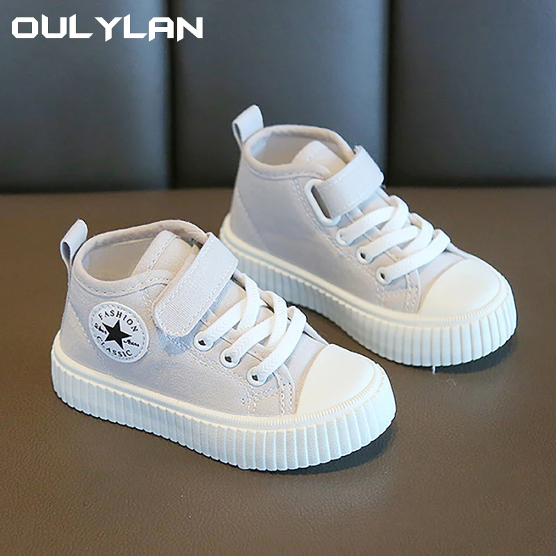 

Daily Casual Shoes Children Comfortable Breathable Anti Slip Soft Sole Wear-resistant Kids Canvas High-top Shoes