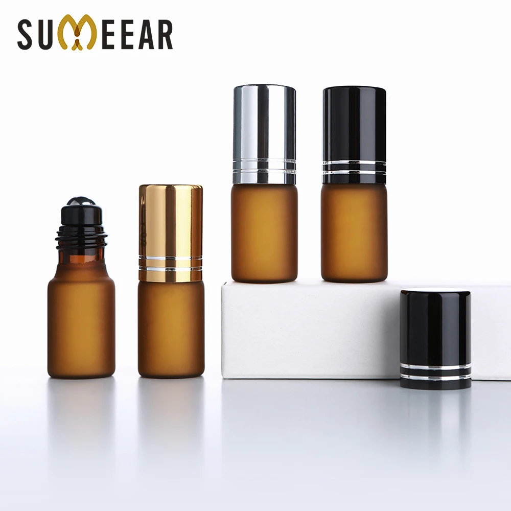 

50/100Pcs 3ml Mini Portable Tea-Frosted Glass Rollers, Smooth Roll, Ideal for Perfume/Essential Oil, Travel Must-Have, Reusable