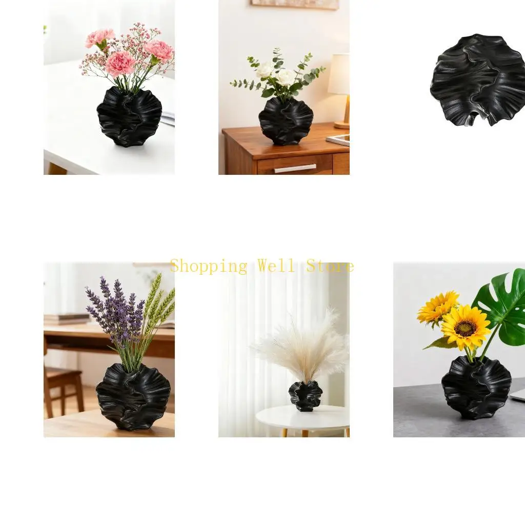KX4B Shimmering Black Earthenware Jar with Simple Aesthetic Enhances Modern Inside Tall Released for Durability Smooth Face