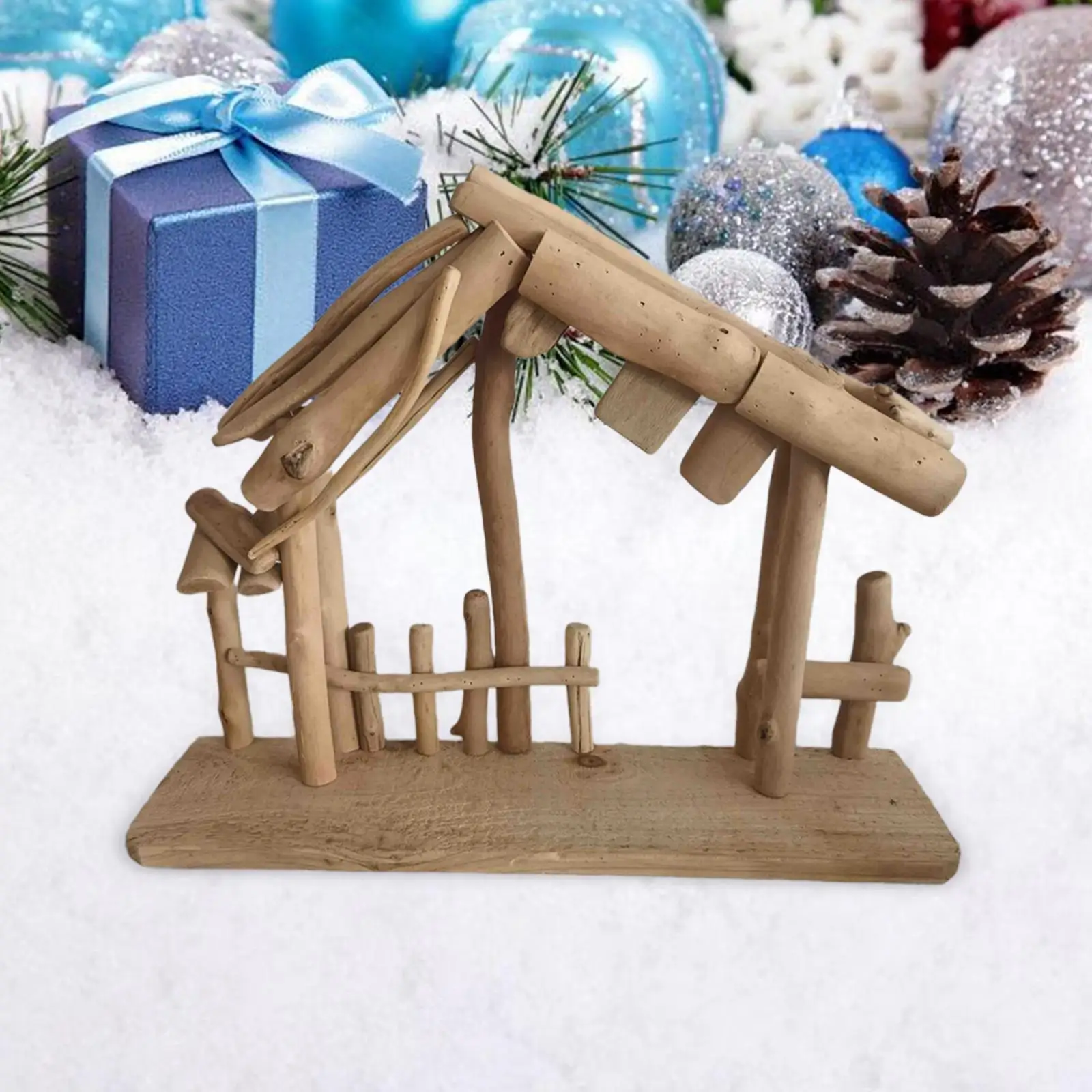 Christmas Decorations Manger Nativity Stable Easy to Store Miniature Lifelike Wooden Stable Tabletop Ornament for Home Office