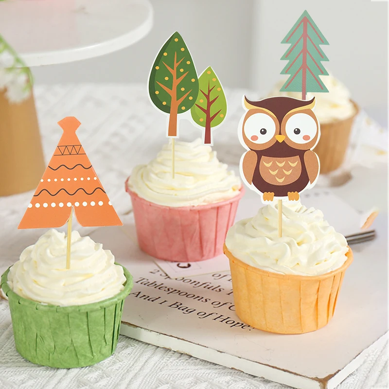 1set Forest Party Animal Cupcake Topper Cartoon Animals Theme Cake Toppers Kids Birthday Party Decoration Baby Shower Supplies