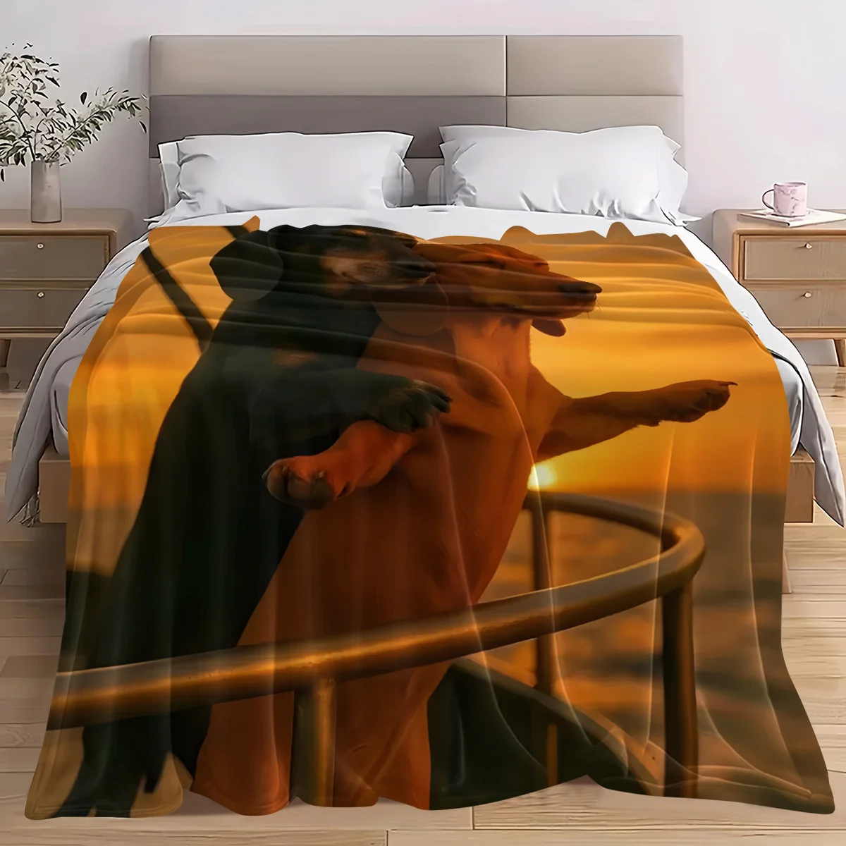 Golden Dog Pair Photo Throw Blanket Pet Lovers Animal Gifts Cozy Couch Decor Picture Print Soft Plush  Golden Dog Pair Photo