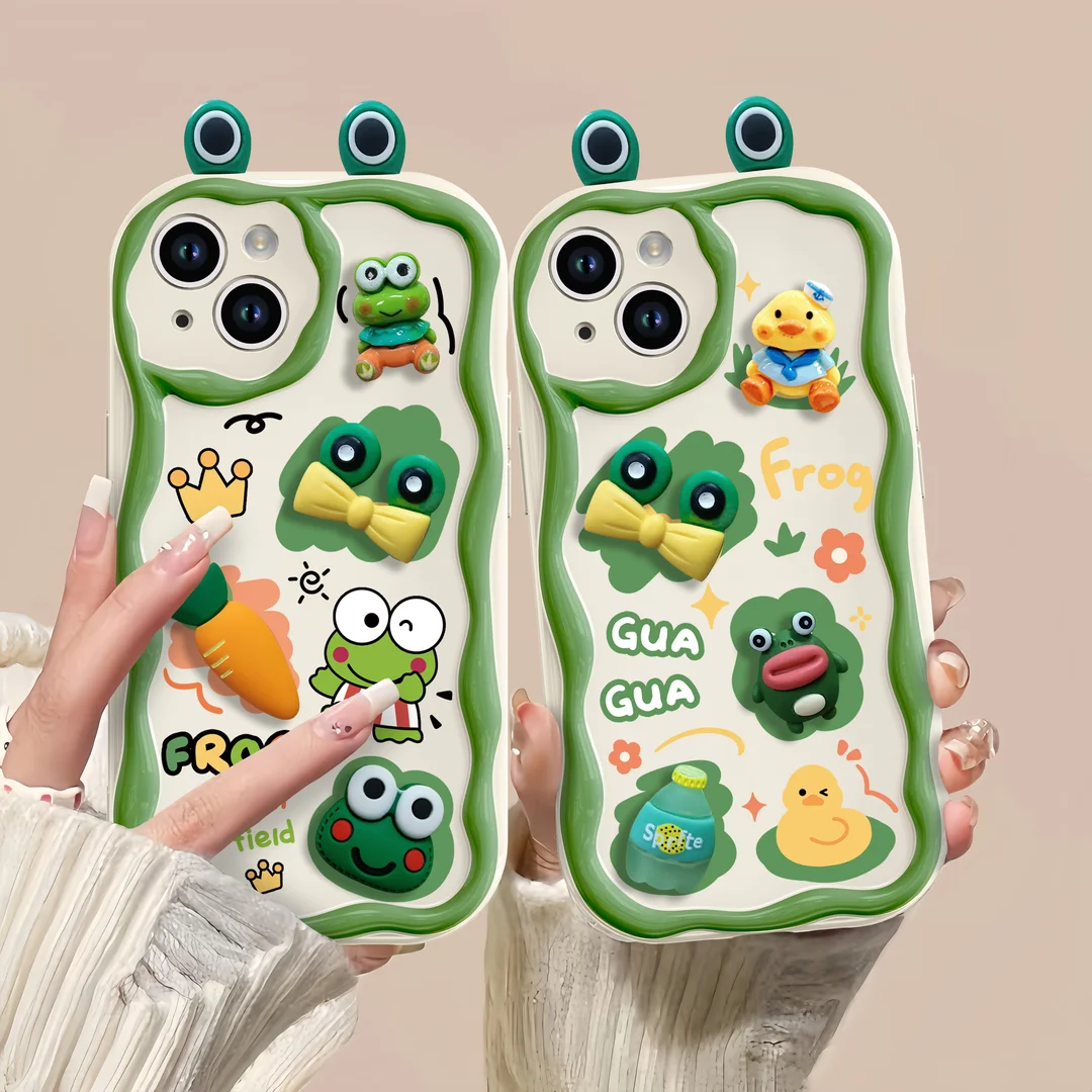 

3D Ear Cute Sanrios Frog Keroppi Phone Case For Vivo Y28 Y100 Y17s Y19s Y78 Y36 Y27 Y16 Y77 V40 V30 V29 V27 V25 V23 Back Cover