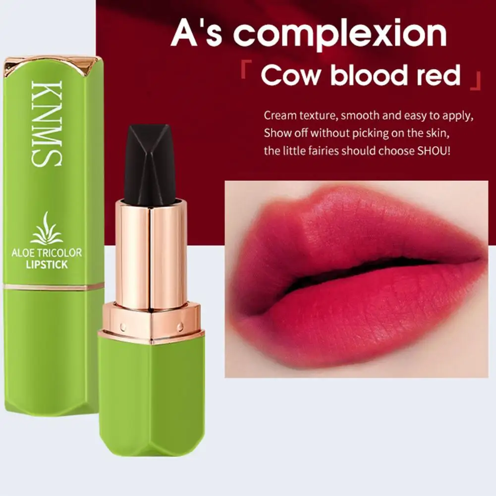 Natural Aloe Vera Tricolor ลิปสติก Long Lasting Moisturizing Smooth Texture ไม่ระคายเคืองลิปสติกเปลี่ยนสี Lip Balm