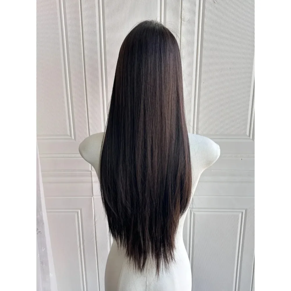 Camllia zwarte pruik met pony lang recht zwart haar Lolita pruik voor vrouwen 24-inch hoofdband pruik hittebestendig haar