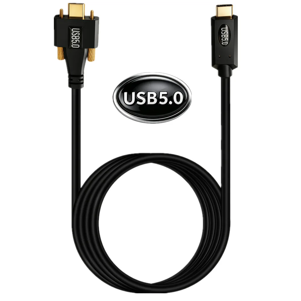 USB 5.0 80Gbps Type-C Male to Male Screw Lock Cable Gold-Plated Camera Capture Card Chassis Internal Data Cord Right/Up