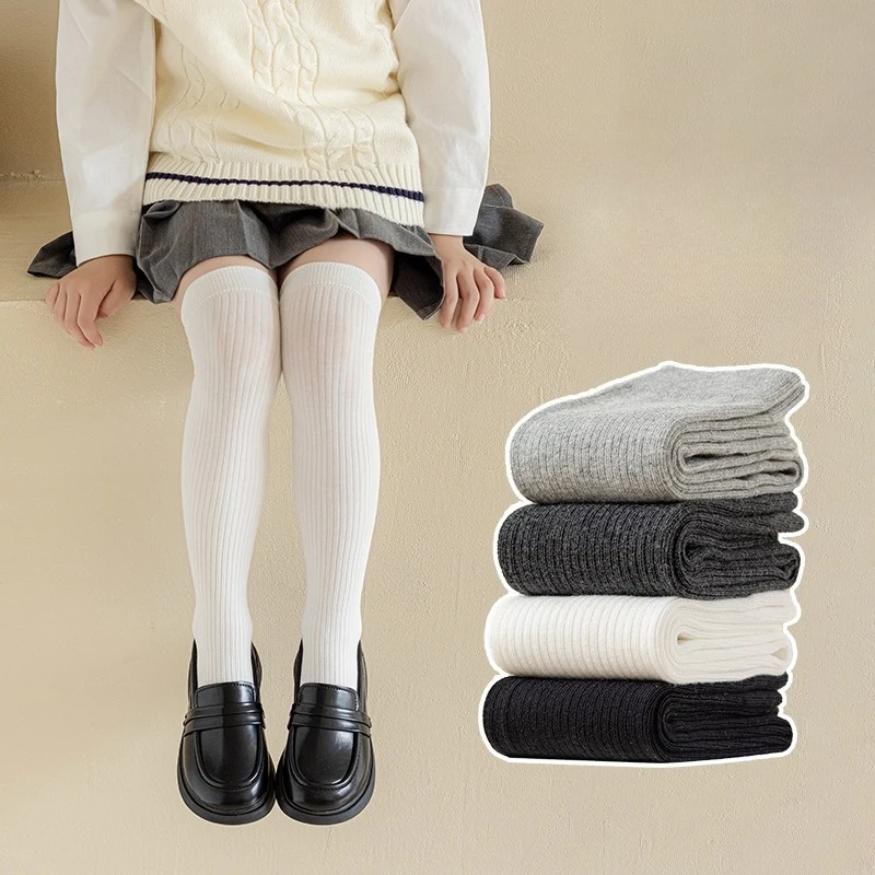 

Children's Stockings Solid Color Girls Knee Socks Korean Version Princess Black and White Rootless High Socks