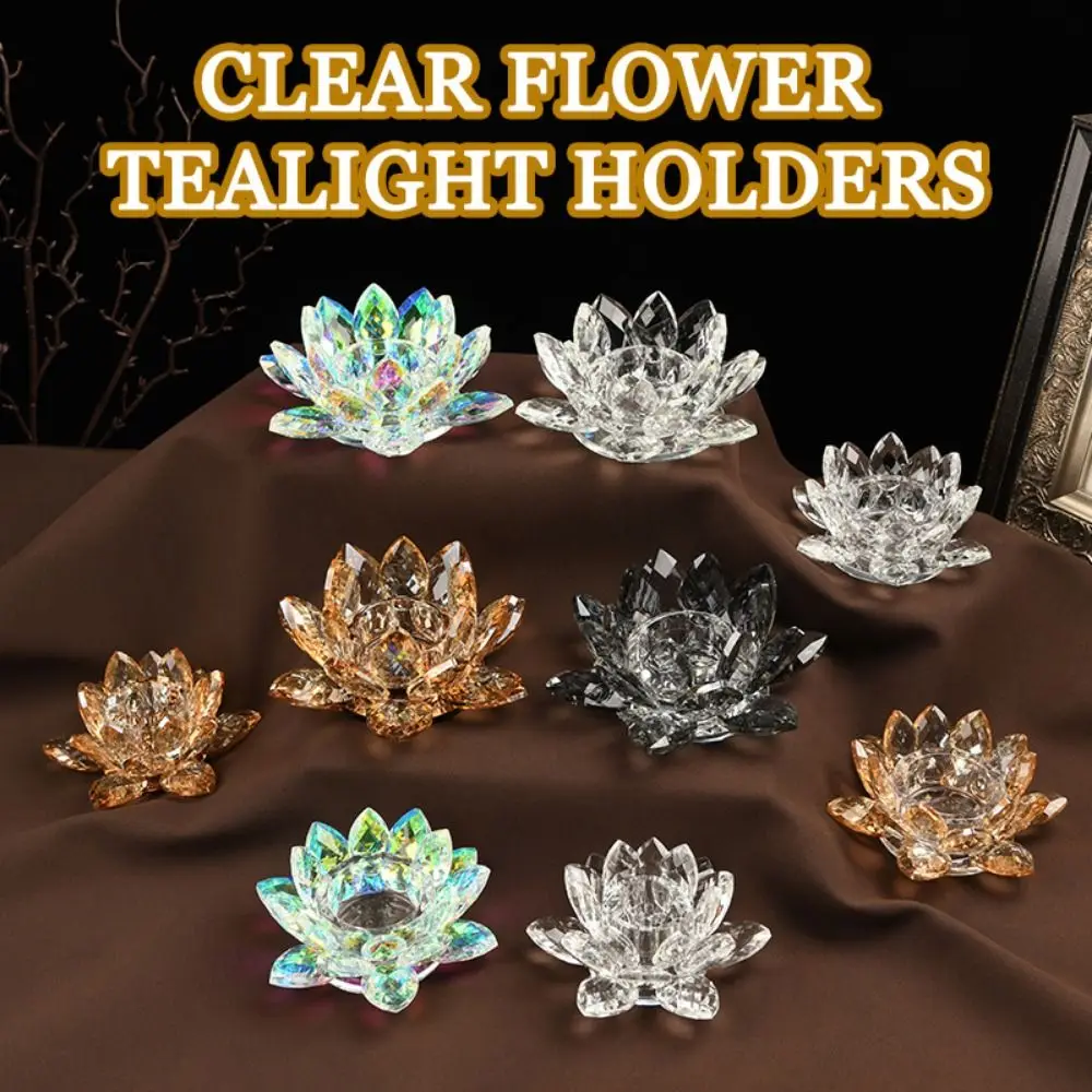 Decorative Crystal Lotus Candlestick Elegant Durable Glass Candle Stand Ornament Anti-slip Clear Flower Tealight Holders