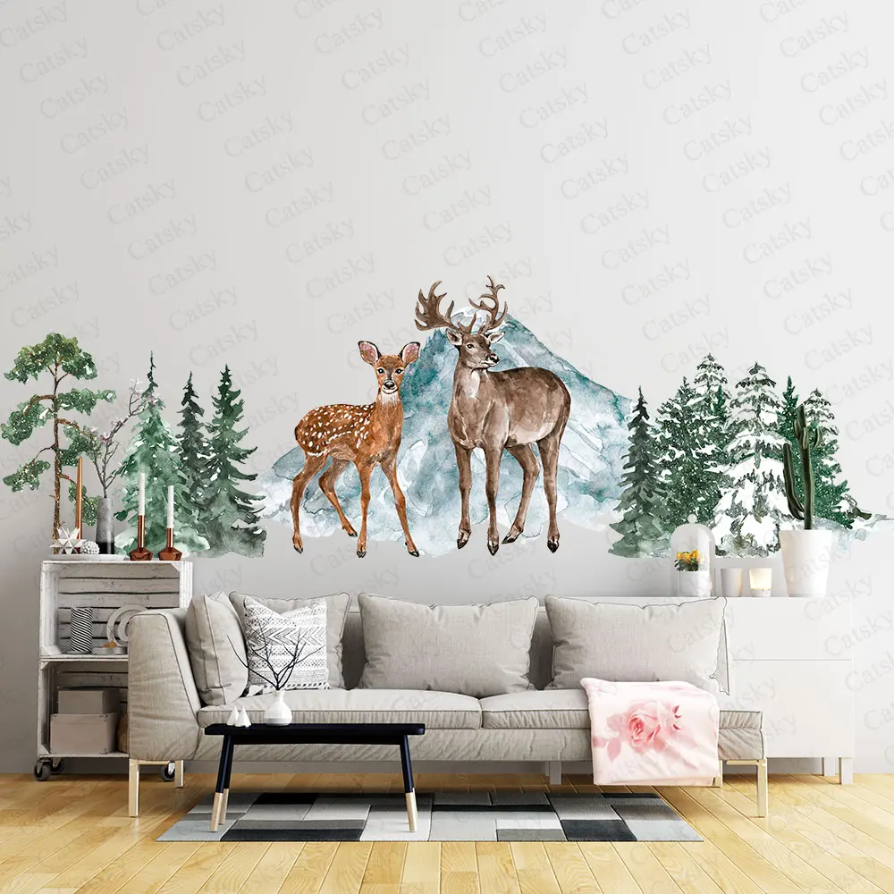 Children's Forest Animals Sika Deer Wallpaper,Cute Children's Room Decorative Wallpaper,Watercolor Peel and Stick Sticker Gift