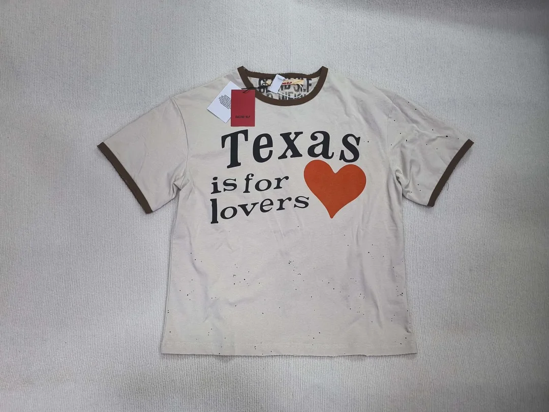 Texas Is For Lovers Heart Print T Shirt Men Vintage Speckled Cotton Short Sleeve Top Casual Y2K Streetwear Oversized Tee