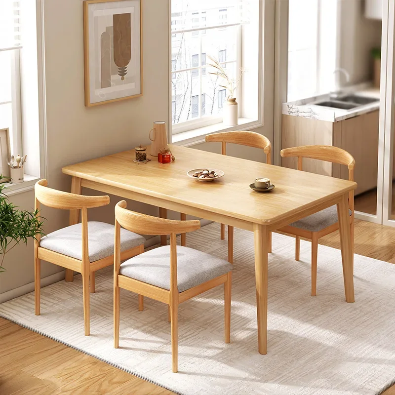 Modern simple rectangular solid wood legs, table and chair combination household small table