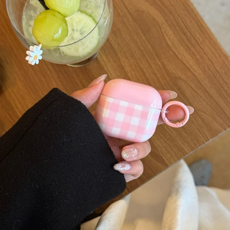 Pink Plaid Pattern IMD Anti-fall Earphone Case For Airpods 1, 2, 3, 4, Pro, Pro2, Pro3