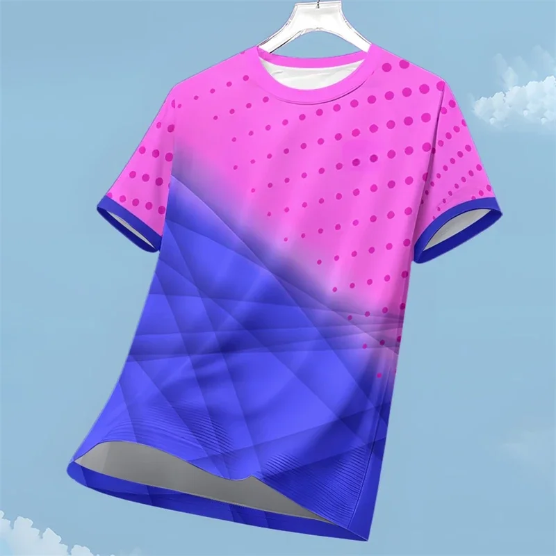 Fashion Men's 3D Abstract Ink Art Print T-shirt Blue White Splice Summer Casual Crew Neck Short Sleeve Breathable Men Clothes