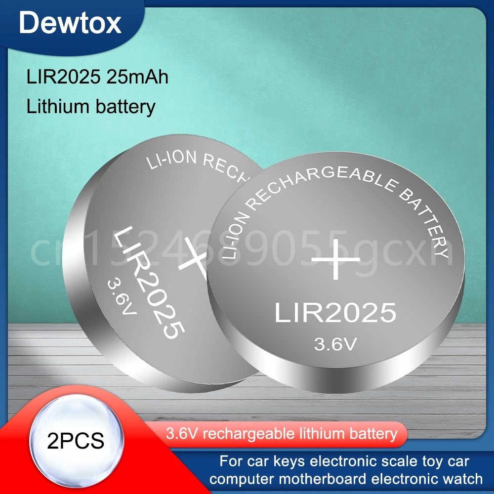 2 pz 3.6V 30mAh LIR2025 LIR 2025 batteria ricaricabile al litio per telecomando orologio computer scheda madre cella a bottone CR2025