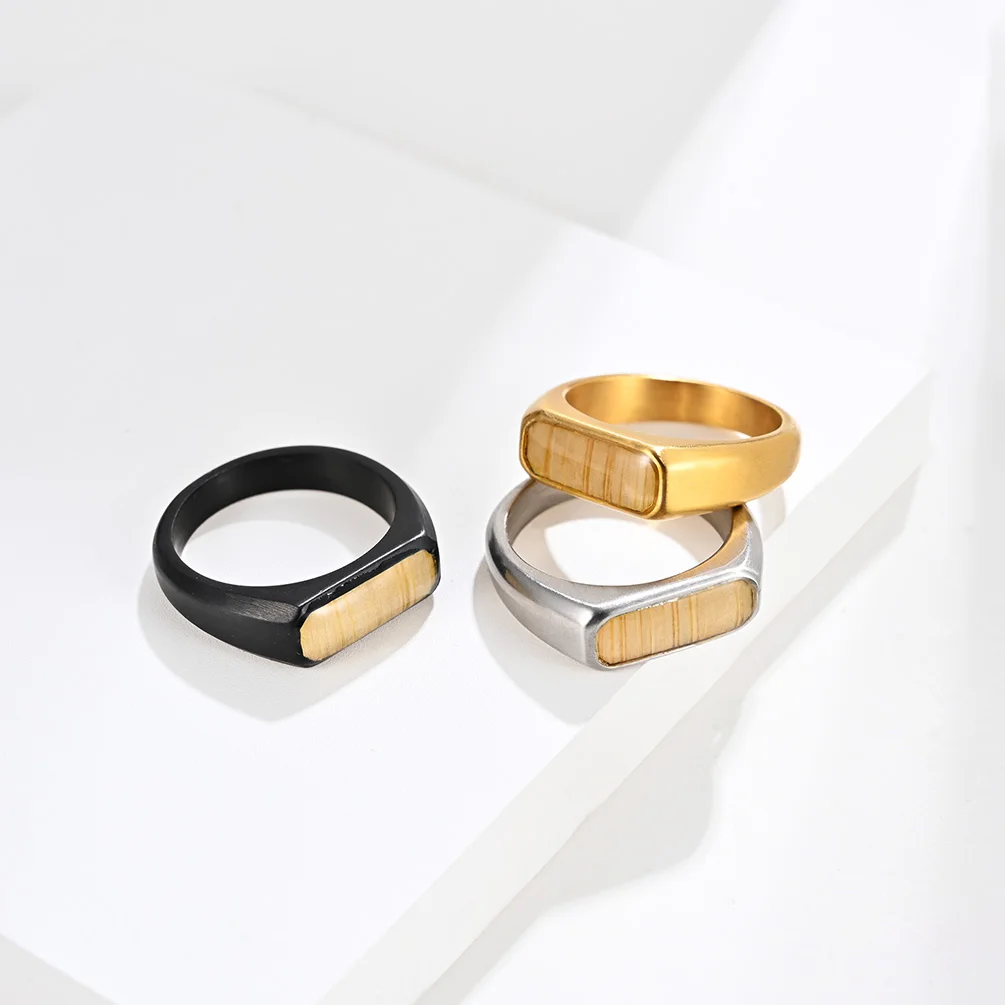 

Male Men Rings Wooden Partten Black Silver Gold Color Stainless Steel Fashion Anniversary Jewelry Party Gift size 7 8 9 10 11 12