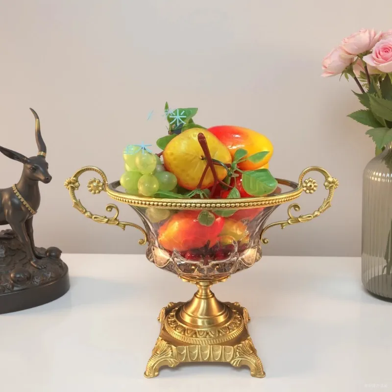 Brass with crystal fruit plate living room dining room flower vase new Chinese handmade