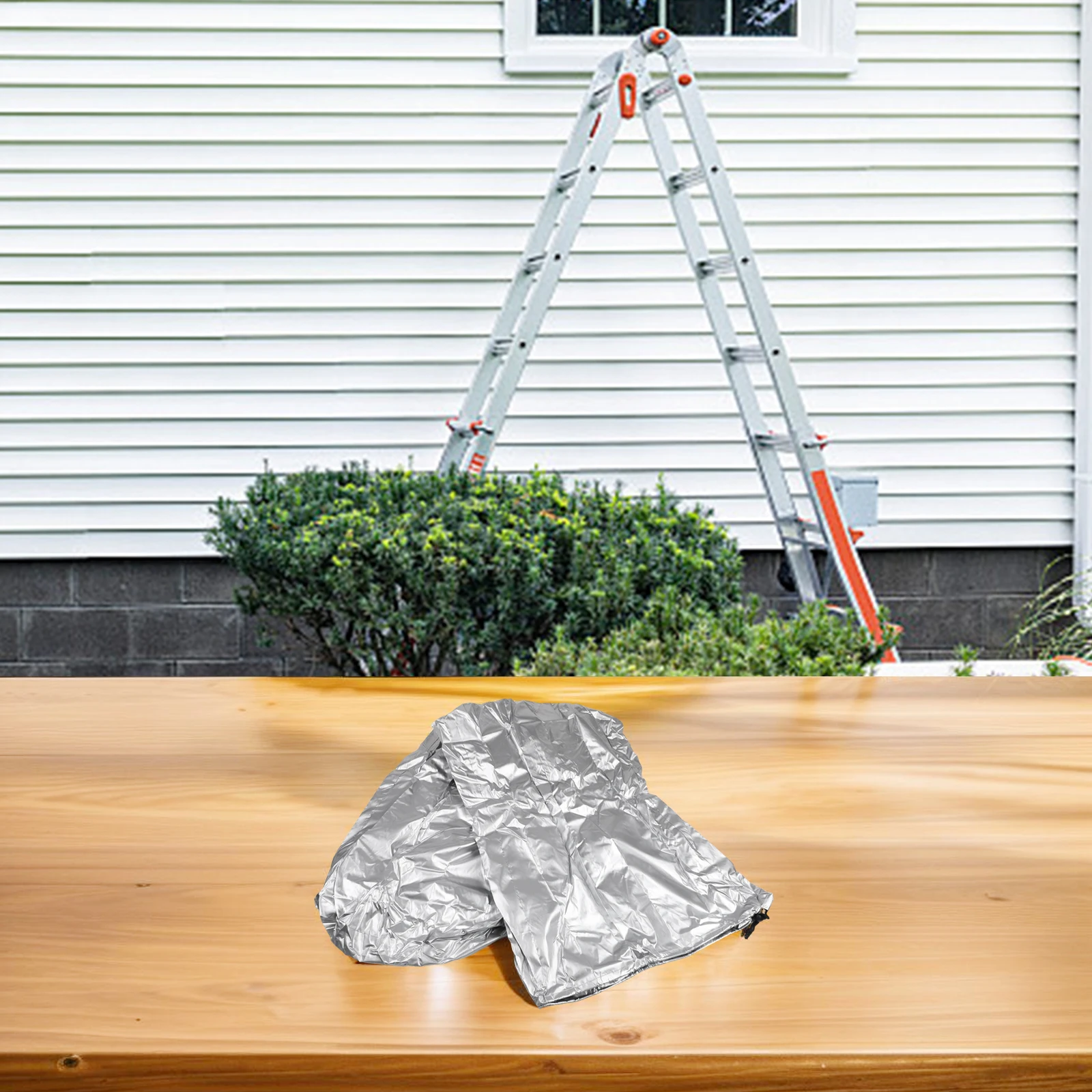 

Outdoor ladder cover for folding ladders with waterproof design and adjustable bottom drawstring to secure fit