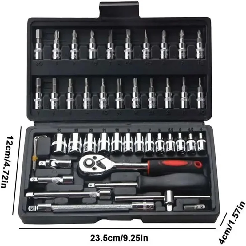 

46PCS 1/4-Inch Car Repair Tool Kit - Ratchet Torque Wrench & Socket Set for Mechanics