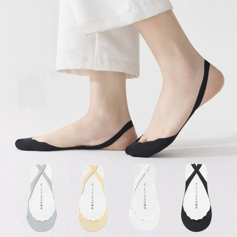 

4Pairs Soft Ultra-thin Ice Silk Socks Anti-slip Invisible Half Feet Socks Shallow Mouth Hosiery Half Palm Boat Socks Women