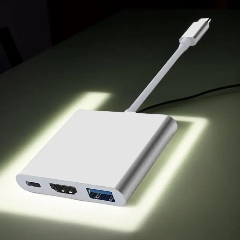 Конвертер 4K HDMI Type C в HD с удлинителем OTG, концентратором USB Type C 3.0 3-в-1, USB-диском и кард-ридером, док-станцией для зарядки PD Конвертер 4K HDMI Type C в HD с удлинителем OTG, концентратором USB Type C 3.0 3-в-1, USB-диском и кард-ридером, док-станцией для зарядки PD