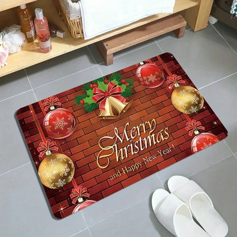 Christmas Bell Printed Door Mat Living Room Entrance Rug Kitchen Balcony Hallway Bedroom Bath Non-slip Mat Christmas Decorations