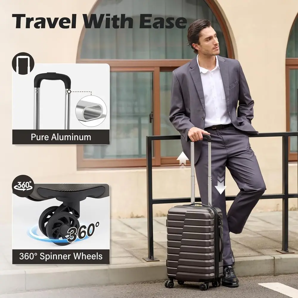 20-inch Gray Hard Shell Spinner Suitcase with TSA Lock and Wheels