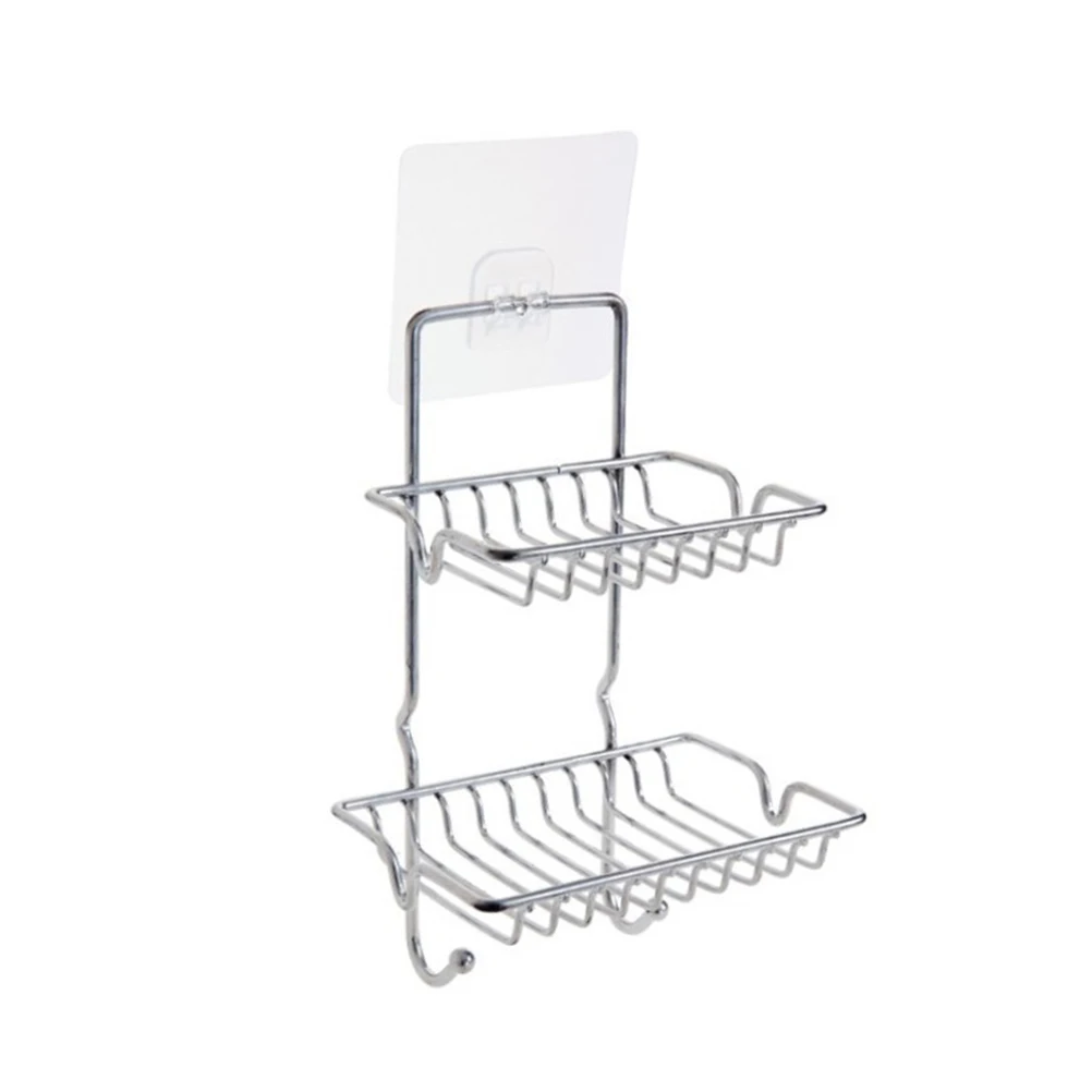 

Stainless Steel Double Suction Soap Dish Holder Waterproof Oil Proof No Drill Bathroom Kitchen Portable Storage Rack Soap Box