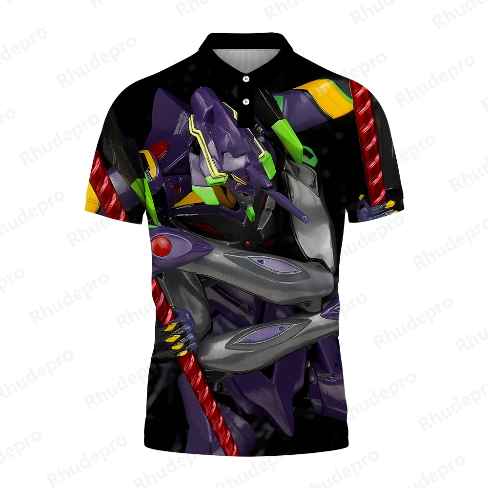 Printed Polo Shirt Neon Genesis Evangelion Hip Hop Tops Y2k Men Harajuku Style T-shirts Men's Streetwear 5XL 2024 Oversized