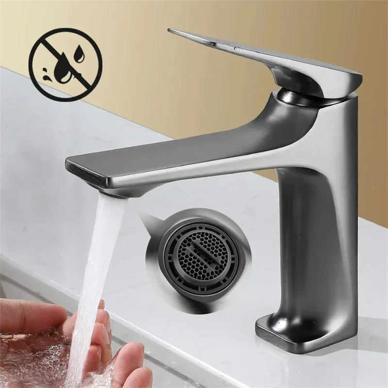 

Modern Brass Core Bathroom Sink Faucet Single Handle Deck Mounted Wash Basin Tap Hot Cold Water Mixer Anti Rust Durable Fixture