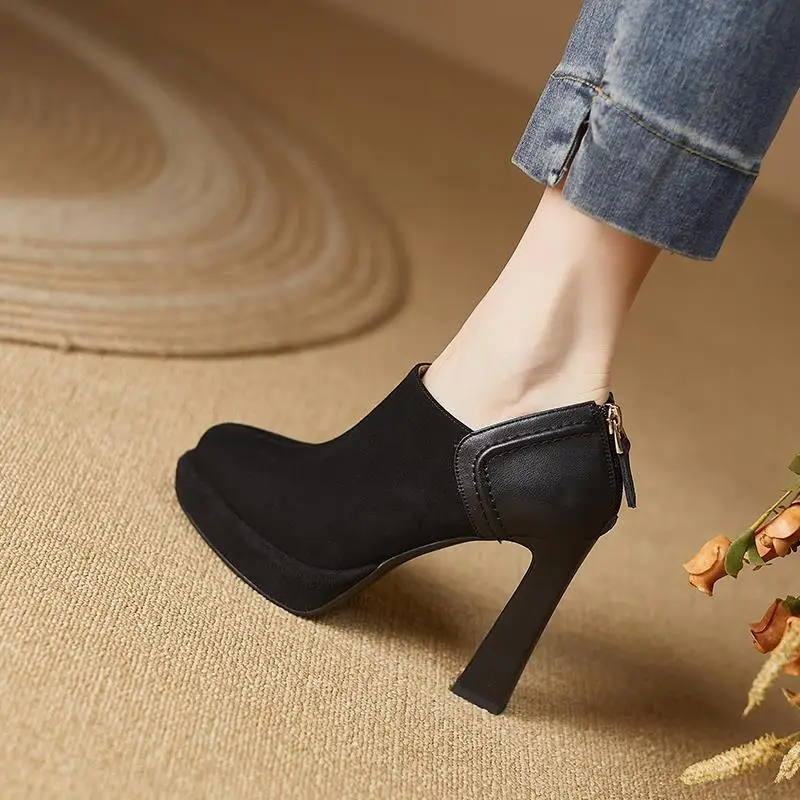 Women\'s Single Shoes Summer New Pointy Waterproof Platform Shallow High Heels Fashion Temperament Professional Leather Shoes