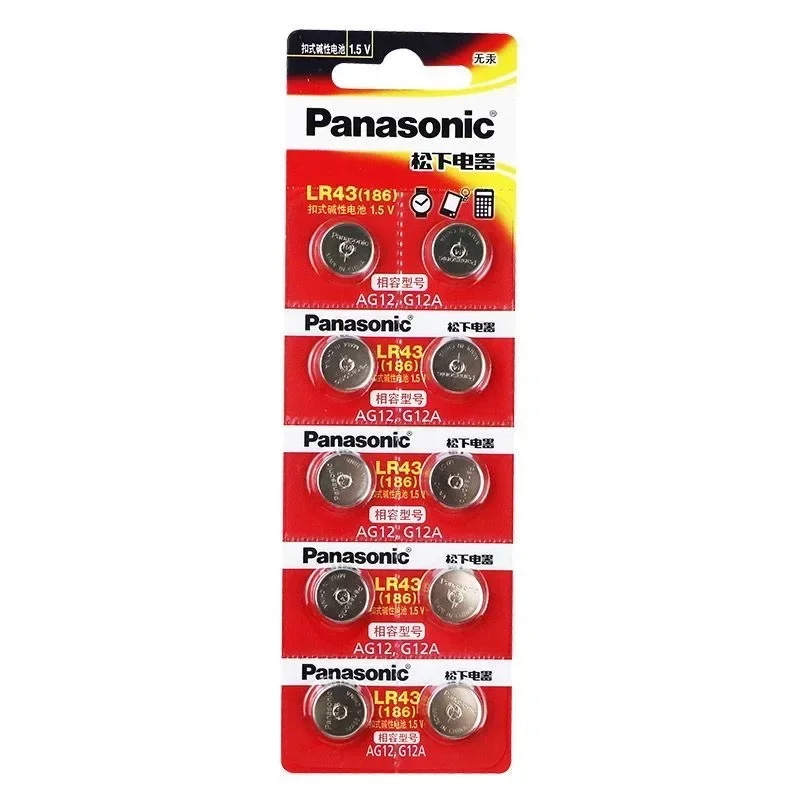Panasonic LR43 186 AG12 386 SR1142 LR1142 SR43 301 V12GA 1.5V Alkaline Button Cell Battery For Watch Calculator Remote Control