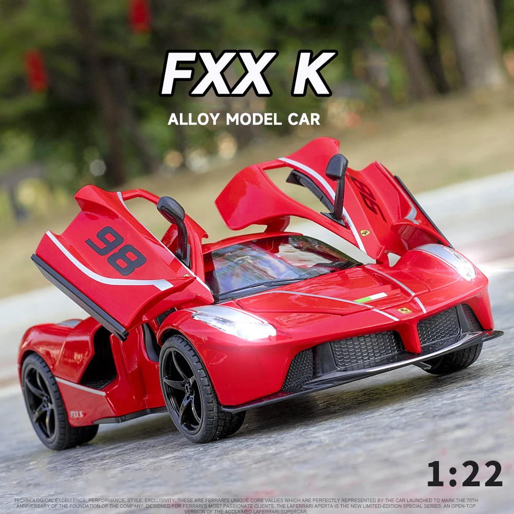 Diecast 1:24 Alloy Model Car Red Miniature LaFerrari FXXK Supercar Metal Vehicle Children Collection Gifts for Kids Toys Boys